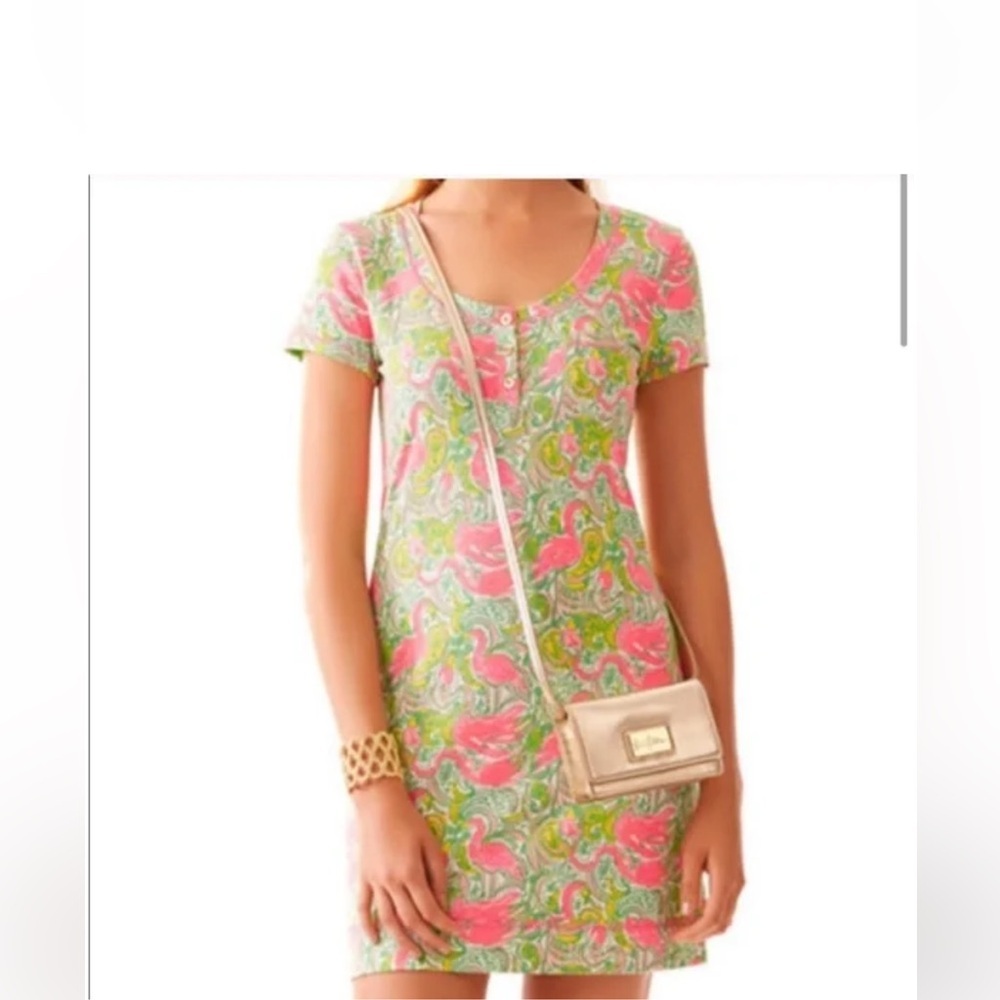 Lilly Pulitzer Britton Hotwings Flamingo Print Short Sleeve Henley dress - Picture 7 of 7